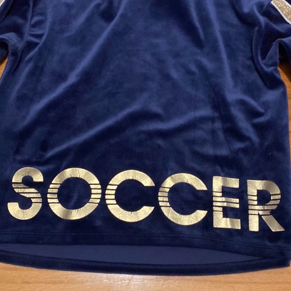 Justice Velour Glitter Stripe Soccer Sports Sweatshirt Blue - Picture 4 of 6
